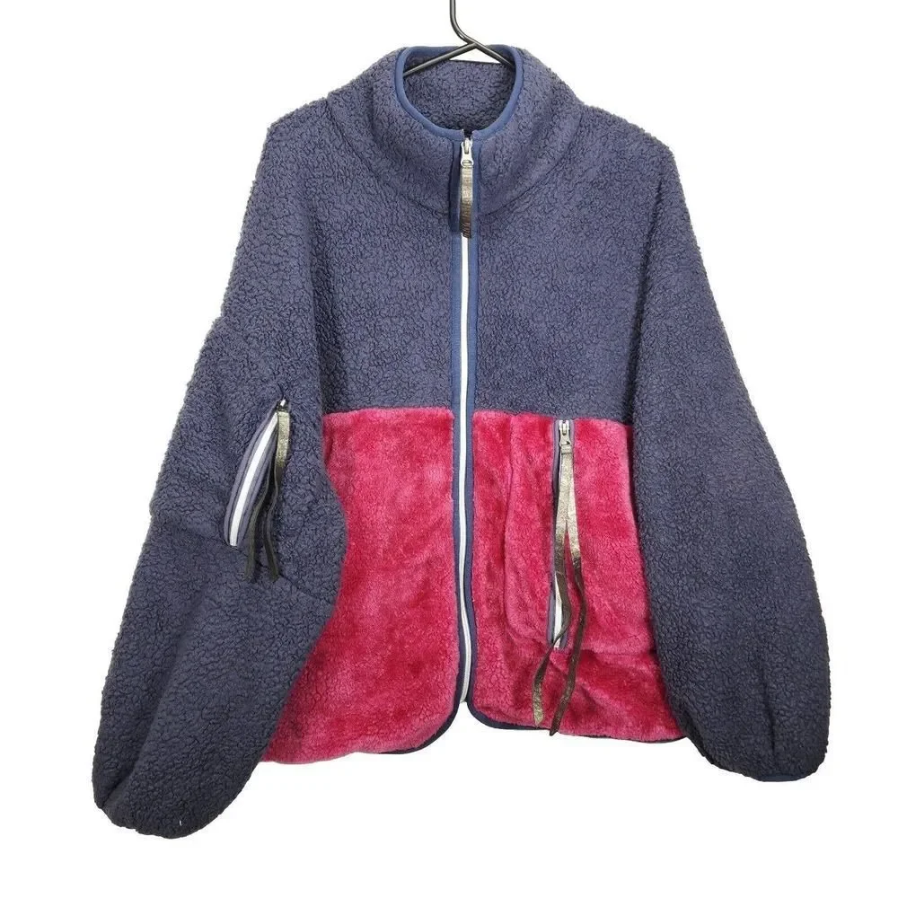 UGG Women's Marlene Sherpa Size XL Gray Pink Full Zip Fleece Jacket